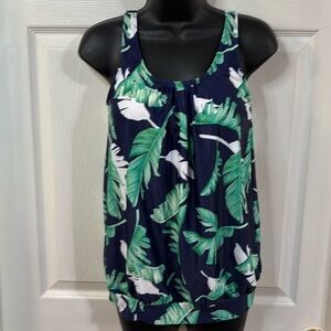 Yonique navy & green tankini top only, size small, NWT.